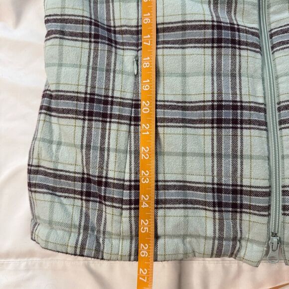 J Jill Blue Plaid Curved Hem Puffer Vest Size L Pockets Fleece Lined Cozy Preppy - Picture 6 of 11